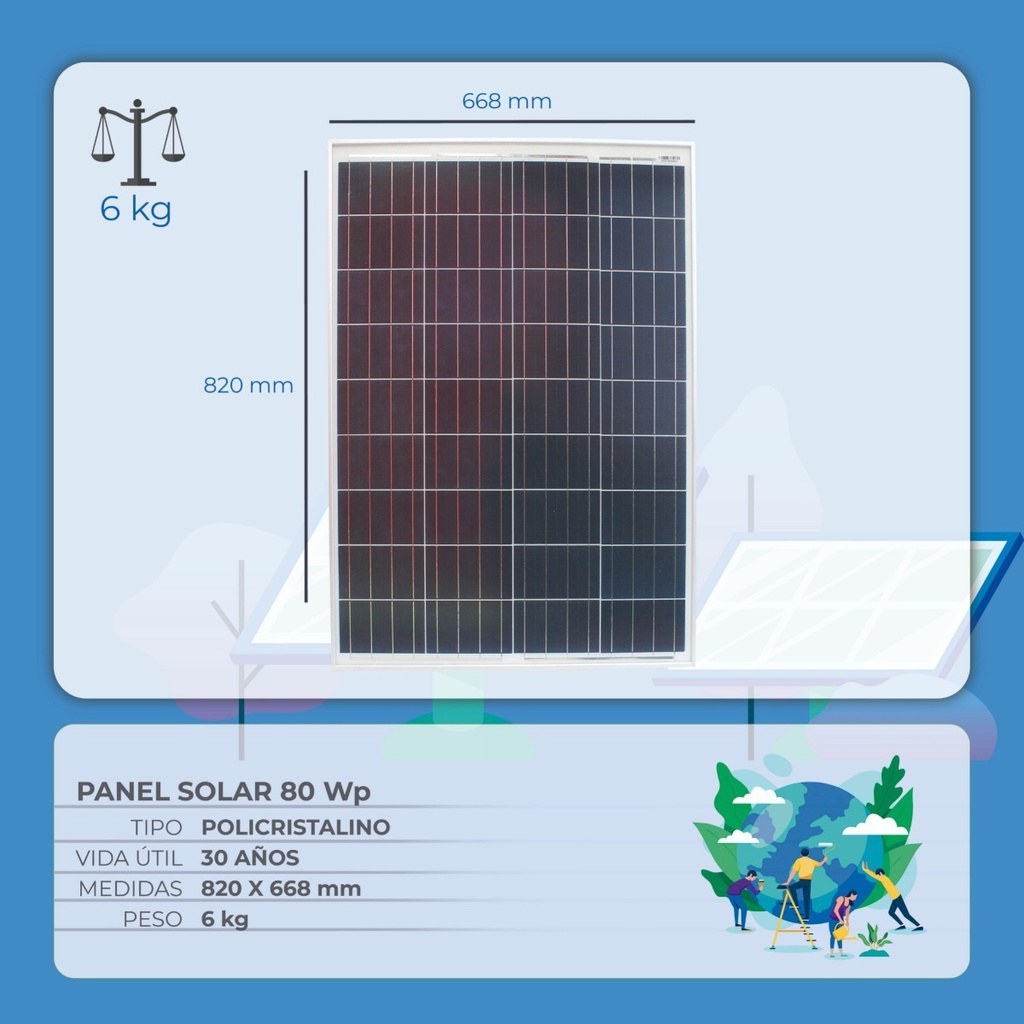 Panel Solar Policristalino 80wp 12v 36 Celdas Kit Solar