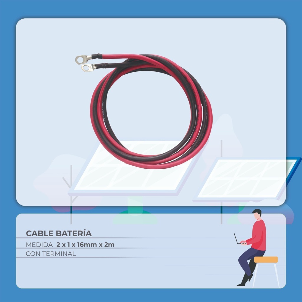 Cable Baterias Solares 2x16mm Terminal 2m Cb16-2