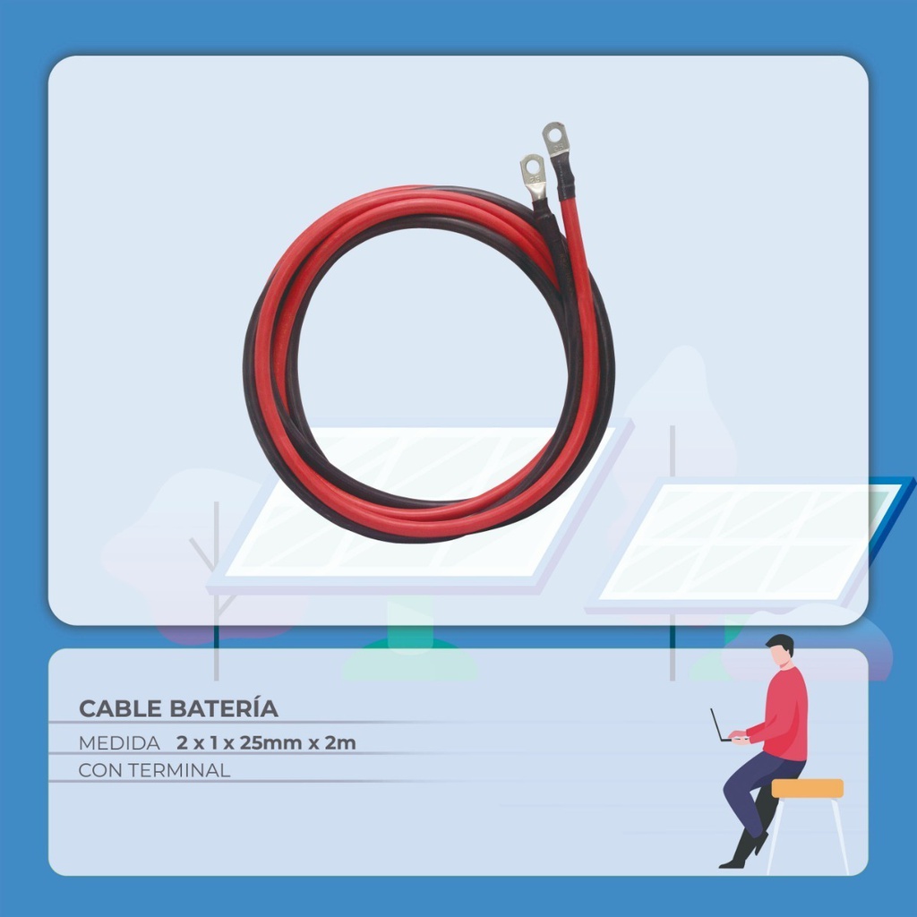 Cable Baterias Solares 2x25mm Terminal 2m Cb25-2