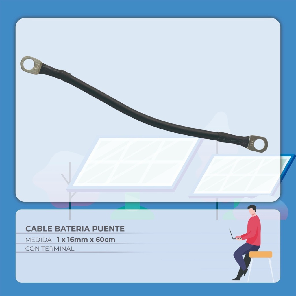 Cable Baterias Puente 1 x 16mm x 60cm C/Terminal