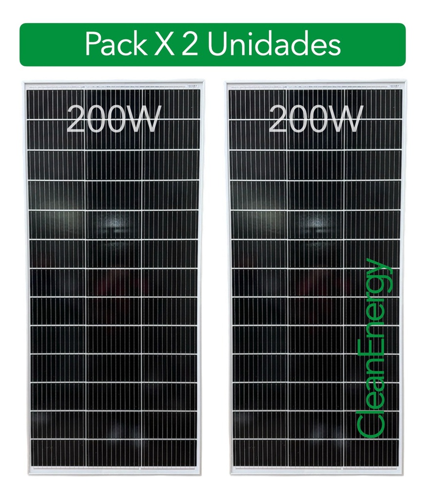 Pack x 2 Panel de 200w 12v Mono Regulador Pwm 30a Cable